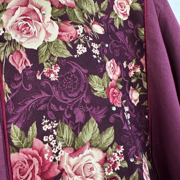 QUACKER FACTORY 3X Vintage Rose Floral Rhinestone Embellished western Shirt - Picture 8 of 14